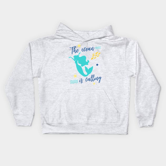 the ocean is calling mermaid cute graphic Kids Hoodie by CameltStudio